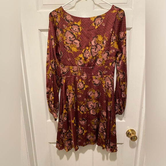 Free People burgundy and Gold Long Sleeve Sundress - Picture 5 of 5